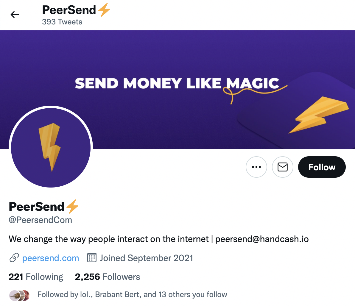 PeerSend Twitter Profile